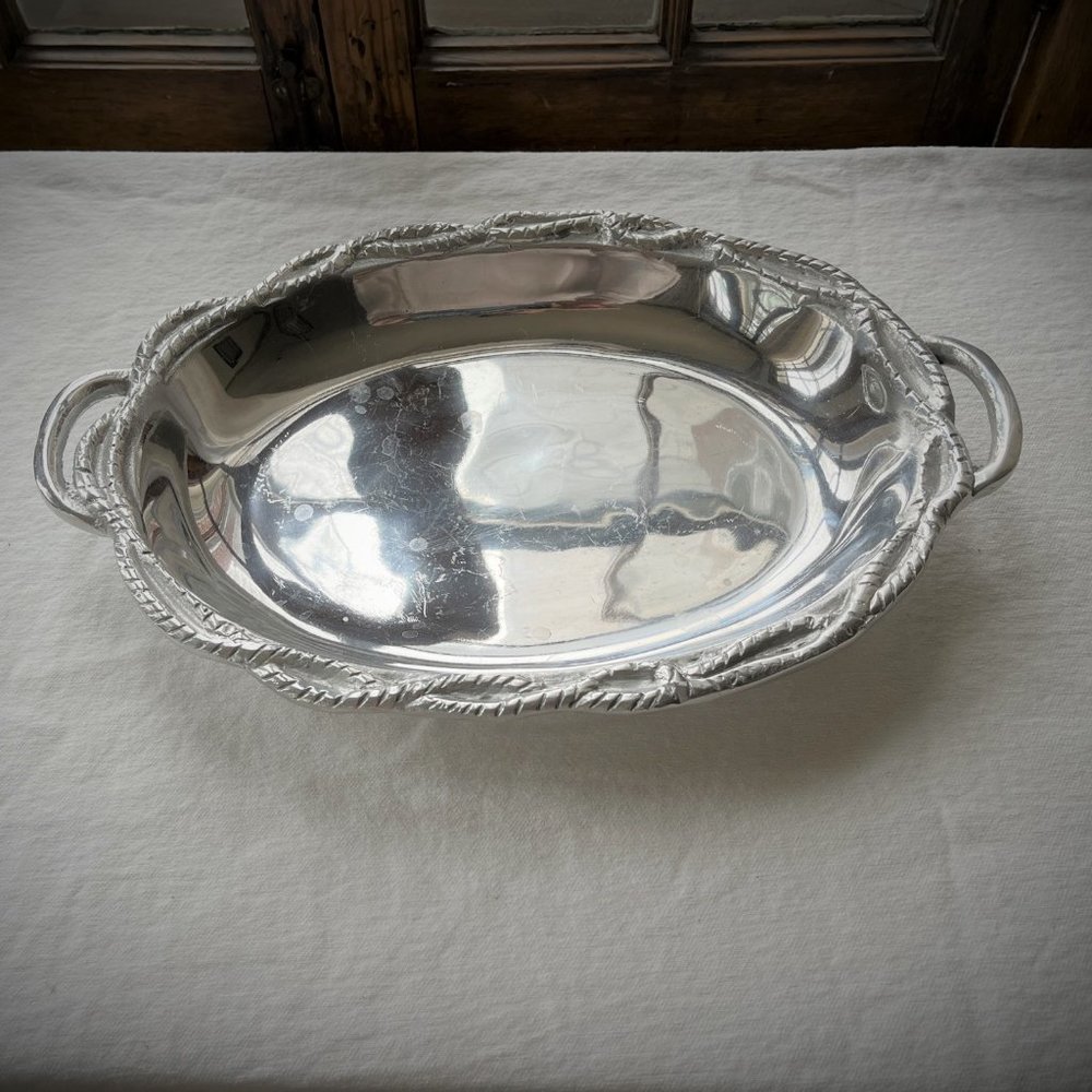 Silver Bowl with rope design on the rim and handles